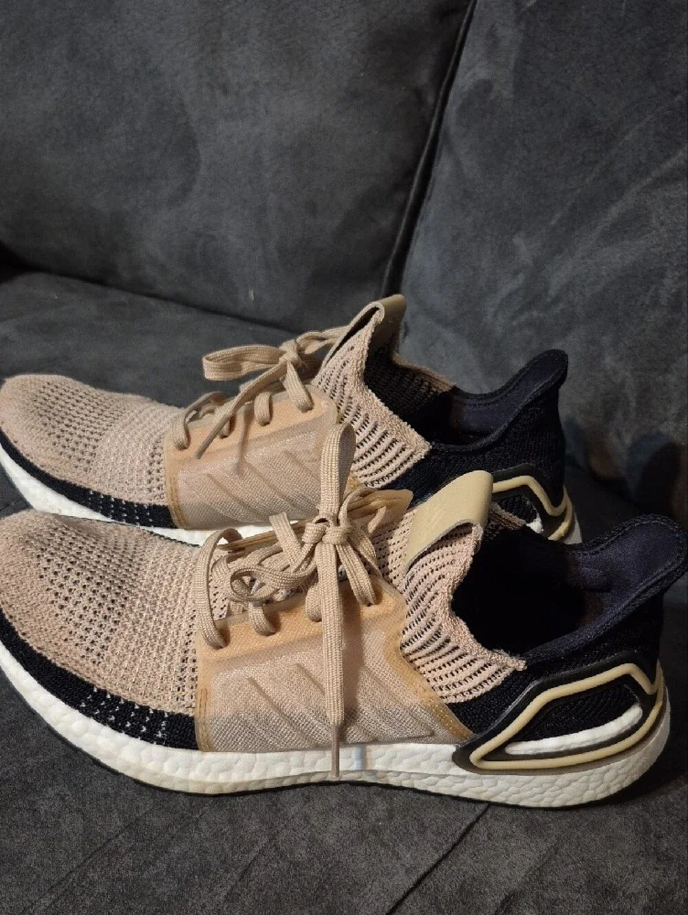 adidas Beige and Black Knit Running Sneakers